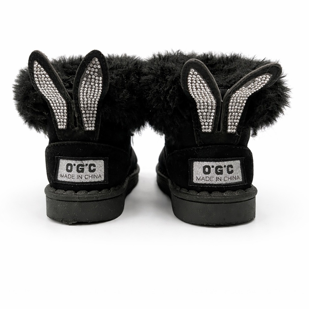 Black Faux Fur Bunny Boots – Kids Size 9